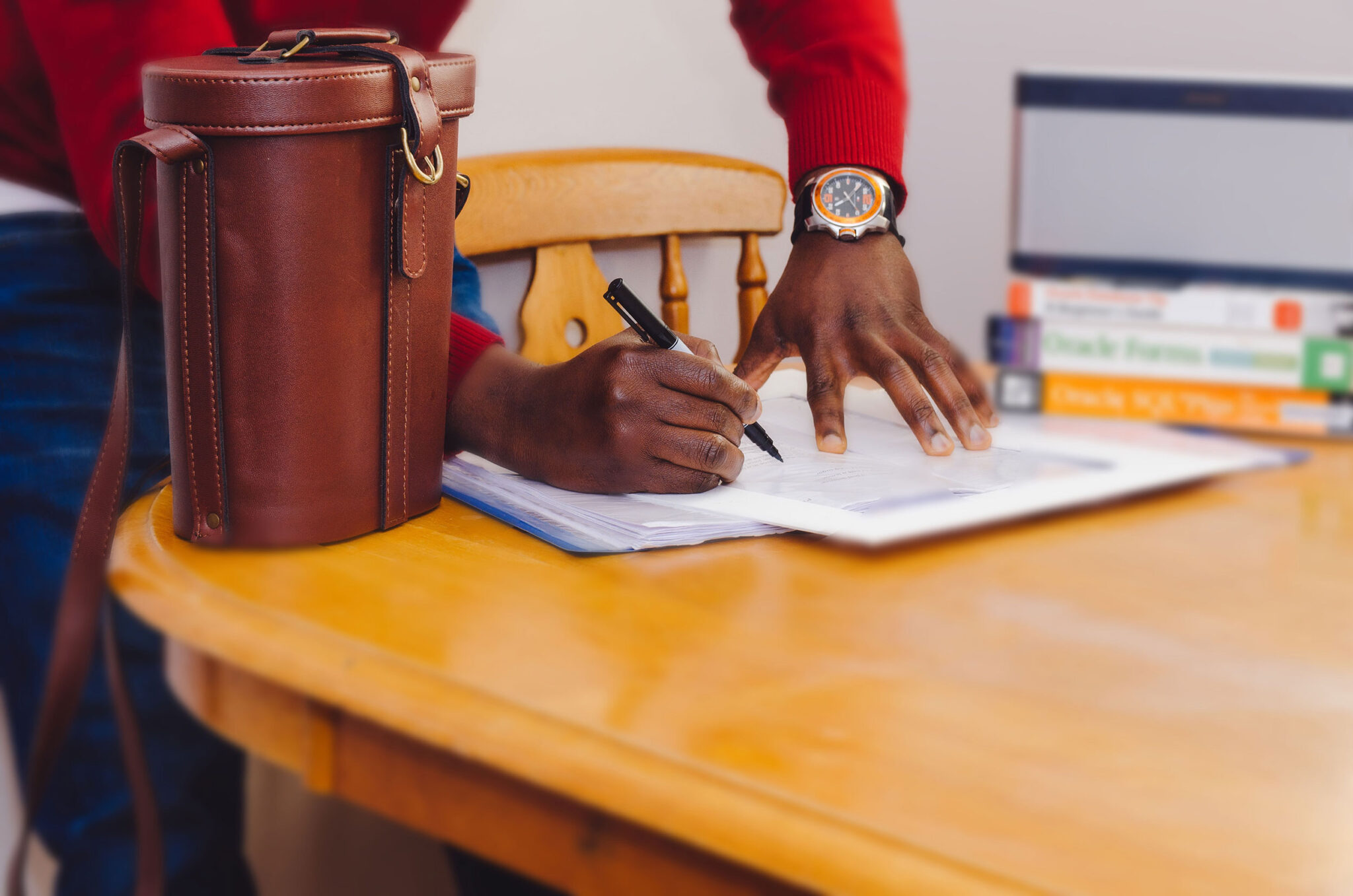 Business owner filling out a credit application.