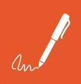 Pen logo on an orange background.