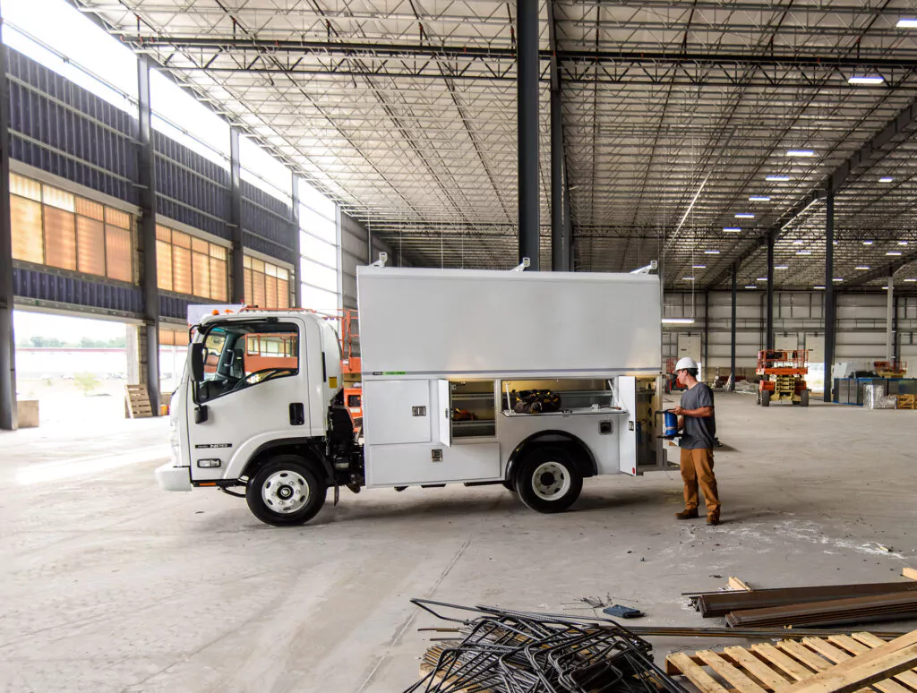 Isuzu truck with special outfitting.