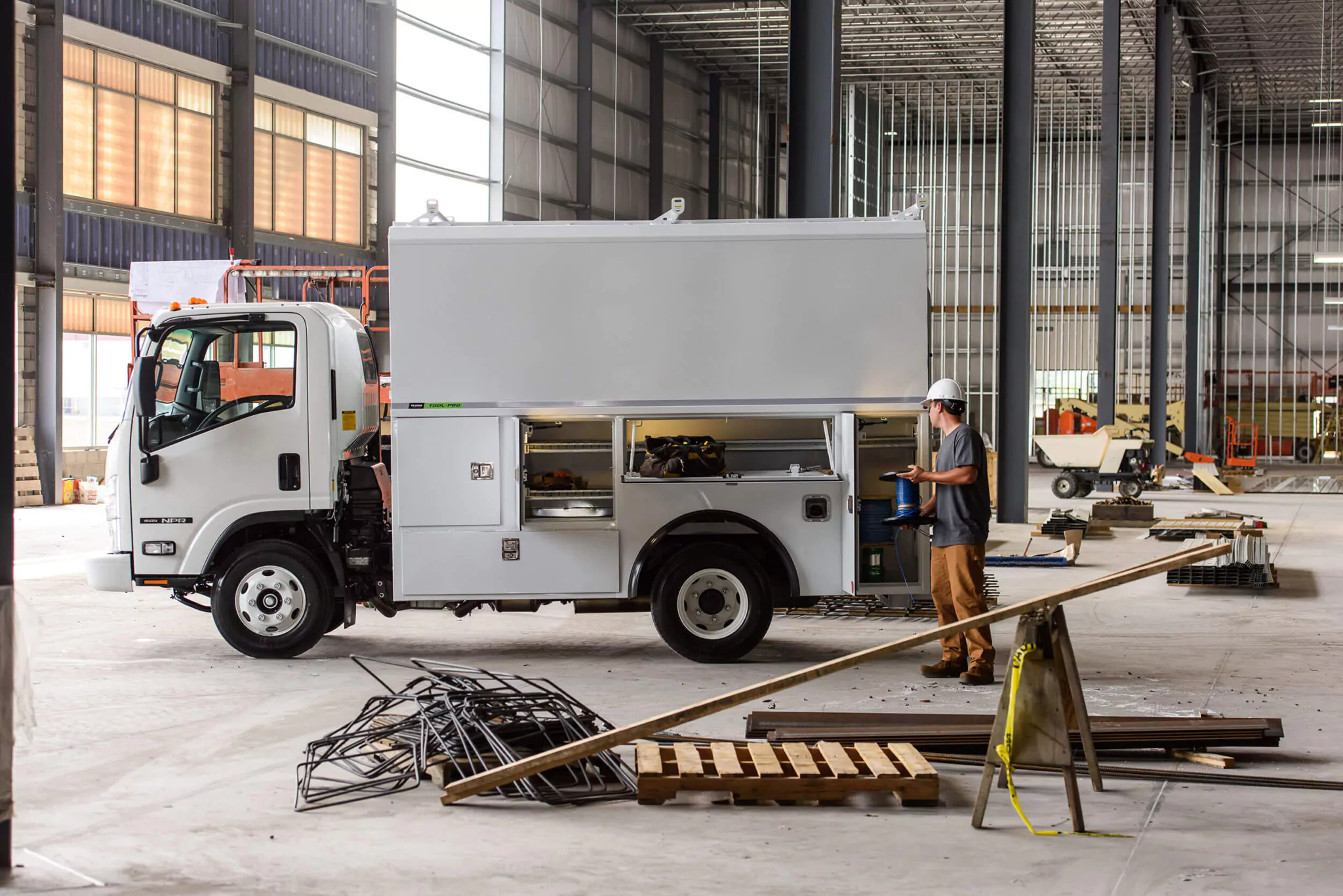 Customized truck being used in a warehouse.